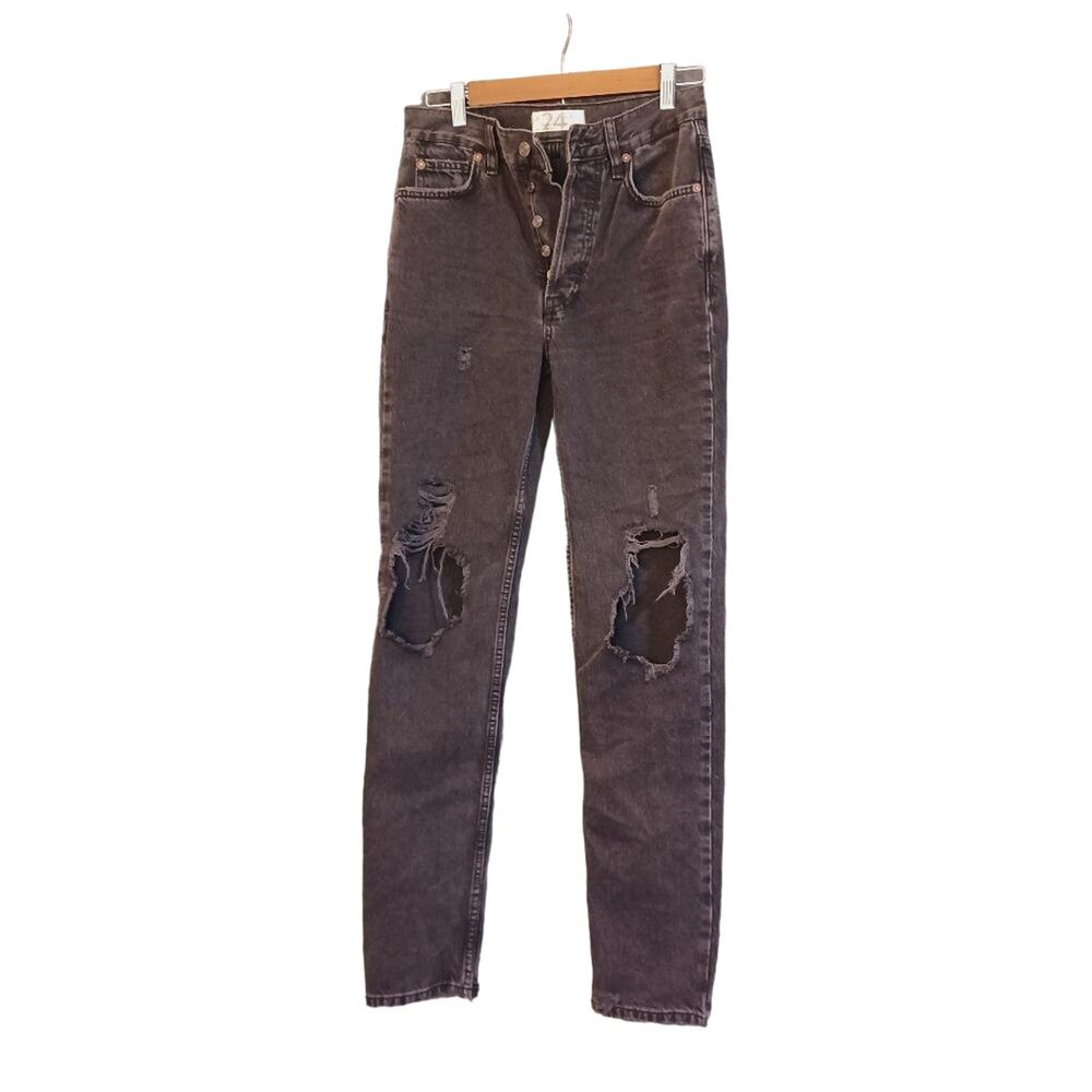We The Free Free People Distressed Black Faded 5 Button Down High Rise Jeans  24